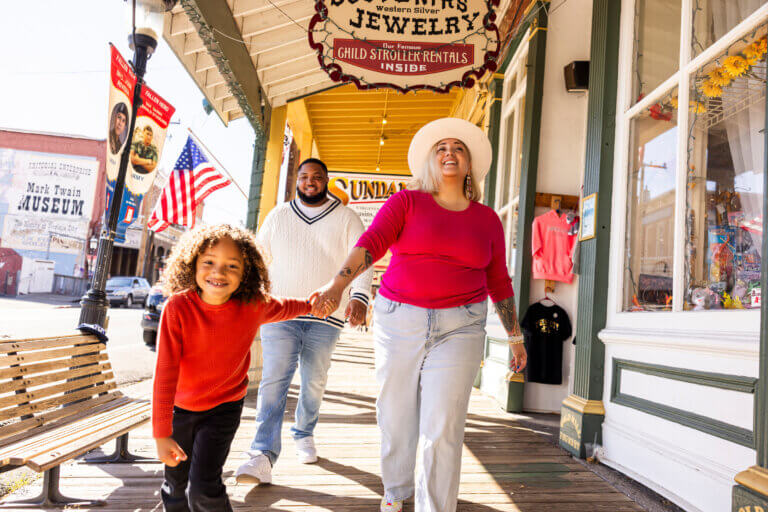 Family walking in town