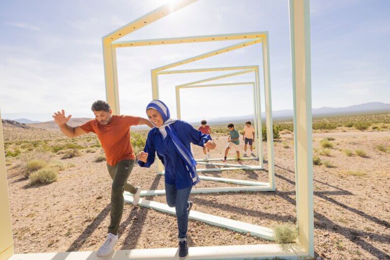 Family exploring art in Nevada