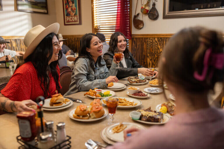 Friends eating at a restaurant